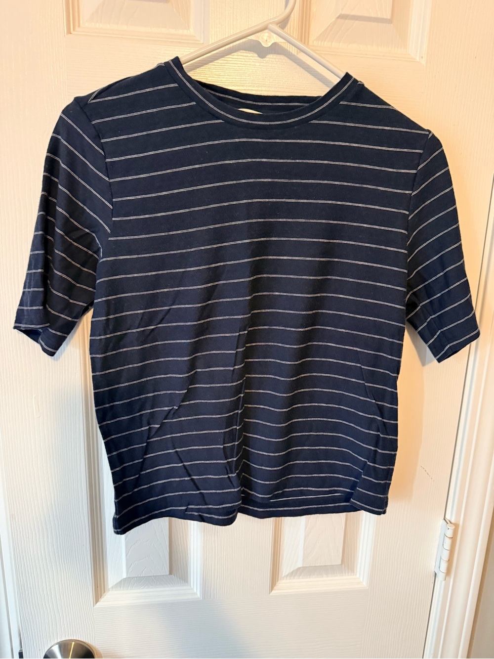 Vince Navy Short-Sleeve Crewneck with White Stripes